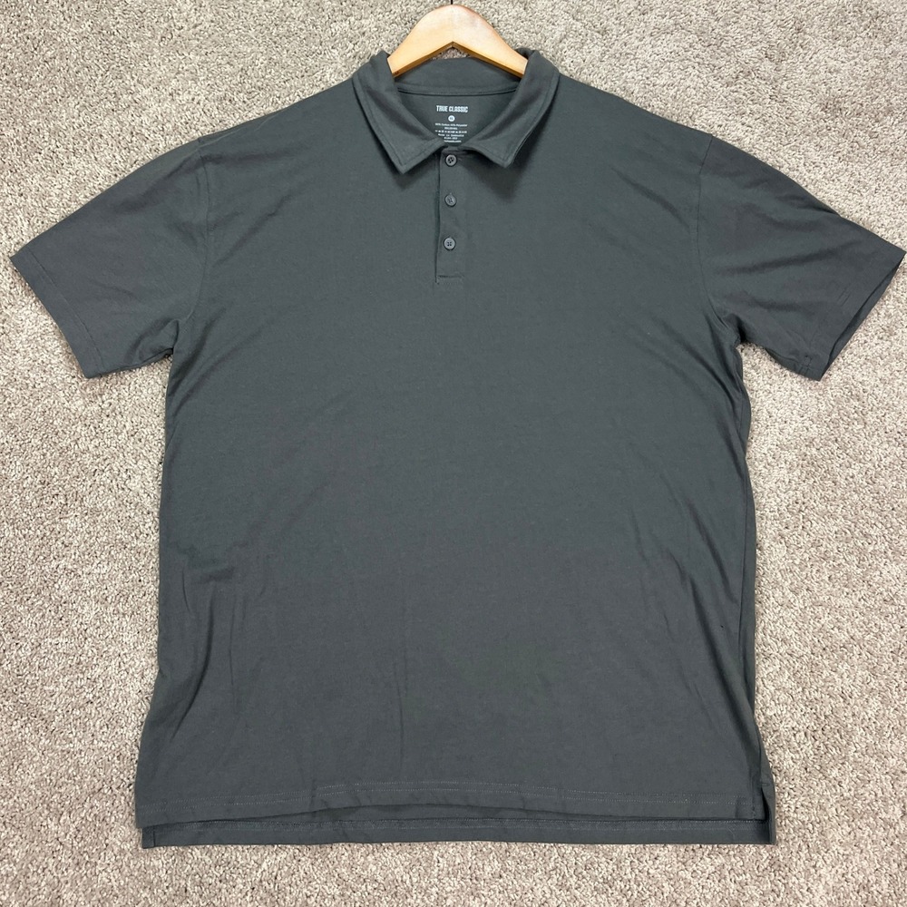 True Classic Polo Shirt Mens XL Charcoal Gray Short Sleeve Golf Performance EUC